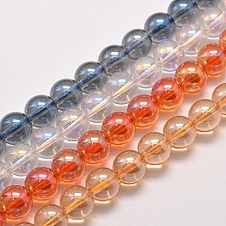 Mixed Color Electroplated Synthetic Quartz Bead Strands, Round, Mixed Color, 8mm, Hole: 1mm, about 50pcs/strand, 15.7 inch