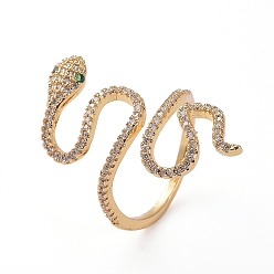 Золотой Регулируемые латунные пальцевые кольца, манжеты кольца, открытые кольца, с микро проложить кубического циркония, долговечный, змея, золотые, Размер 7, 17 мм