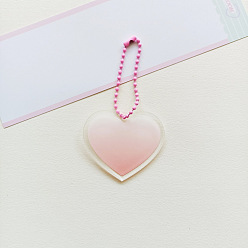 Rose Brumeux Ébauches de porte-clés en plastique de couleur dégradée, avec des chaînes de billes, forme de coeur, rose brumeuse