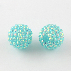 Cyan Ab-perles de couleur strass de résine, avec des perles rondes acryliques à l'intérieur, pour les bijoux de bubblegum, cyan, 20x18mm, Trou: 2~2.5mm