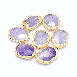 Amethyst Natural Amethyst Beads, Edge Golden Plated, Faceted, Oval, 23~28x17~20x5~7mm, Hole: 0.8~1mm