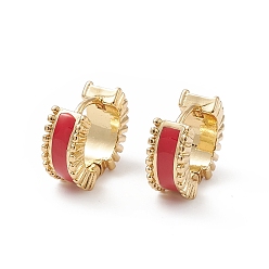 Красный Серьги-кольца с подвесками из эмали, настоящие позолоченные украшения из латуни для женщин, без кадмия, без никеля и без свинца, красные, 18 мм, штифты : 10x11.5x5 мм
