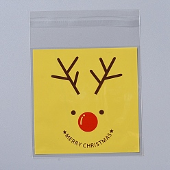 Jaune Sacs de biscuits de Noël, opp sacs de cellophane, sacs de bonbons auto-adhésifs, pour les fournitures de cadeaux de fête, jaune, 13x10x0.01 cm, 95~100 pcs / sac