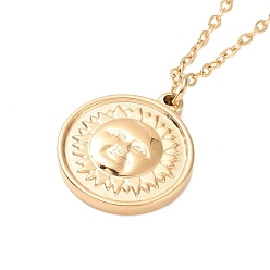 Золотой Ионное покрытие (ip) 304 ожерелье из нержавеющей стали с подвеской в виде монеты в виде солнца для женщин, золотые, 17.64 дюйм (44.8 см)