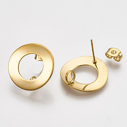 Golden 304 Stainless Steel Stud Earring Findings, with Loop, Curved, Ring, Golden, 18mm, Hole: 3mm, Pin: 0.8mm