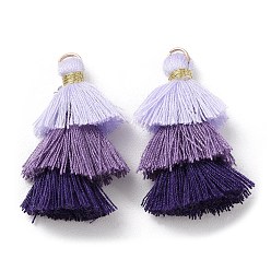 Lavender Polycotton Tassel Pendant Decorations, with Iron Loops, Lavender, 34~45x4~5mm, Hole: 3mm
