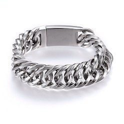 Stainless Steel Color 304 Stainless Steel Curb Chains Bracelets, with Box Clasps, Stainless Steel Color, 9-1/2 inch(24cm), 20x8mm
