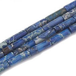 Bleu Brins de perles de jaspe impérial synthétiques, teint, colonne, bleu, 12~13x4~4.5mm, Trou: 1~1.2mm, Environ 30 pcs/chapelet, 15.9 pouce