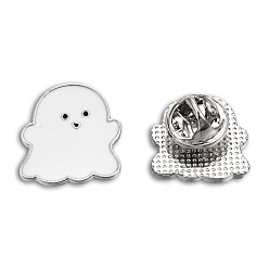 Creamy White Ghost Shape Enamel Pin, Platinum Plated Alloy Badge for Backpack Clothes, Nickel Free & Lead Free, Creamy White, 19x18mm