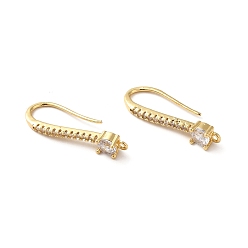 Real 18K Gold Plated Brass Micro Pave Clear Cubic Zirconia Earring Hooks, Ear Wire, with Loops, Real 18K Gold Plated, 23.8x8.5x4mm, Hole: 1mm, 19 Gauge, Pin: 0.9mm