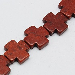 Сиена Синтетических нитей бирюзовые бусы, окрашенные, греческий крест, цвет охры, 15x15x4 мм, отверстие : 1 мм, около 27 шт / нитка, 15.4 дюйм