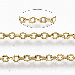 Golden 304 Stainless Steel Cable Chains, Soldered, Flat Oval, Golden, 2x1.6x0.3mm, about 6.56 Feet(2m)/strand