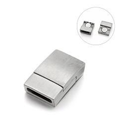 Stainless Steel Color Matte 304 Stainless Steel Rectangle Magnetic Clasps with Glue-in Ends, N45 Grade Strong Magnet, Stainless Steel Color, 20x12.5x6mm, Hole: 10x2.5mm