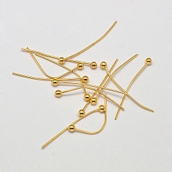 Real 18K Gold Plated Brass Ball Head pins, Lead Free & Nickel Free & Cadmium Free, Real 18K Gold Plated, 21x0.5mm, 24 Gauge, Head: 2mm