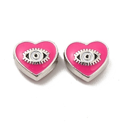 Fuchsia Alloy Enamel Beads, Heart with Horse Eye, Platinum, Fuchsia, 9x10x4mm, Hole: 1.6mm