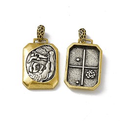 Antique Silver & Antique Golden Rack Plating Brass Pendants, Cadmium Free & Lead Free & Nickle Free, Rectangle with Greece Coin Charm, Antique Silver & Antique Golden, 24.5x15.5x4mm, Hole: 4.5x3mm