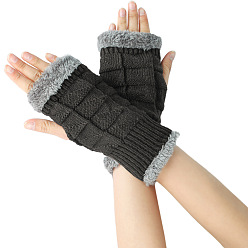 Negro Guantes sin dedos para tejer con hilo de fibra acrílica, guantes cálidos de invierno con borde esponjoso y orificio para el pulgar, negro, 195x85~95 mm