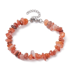 Natural Agate Natural Agate Chips Beaded Bracelet, with 304 Stainless Steel Clasps, 7-1/8 inch(18cm)