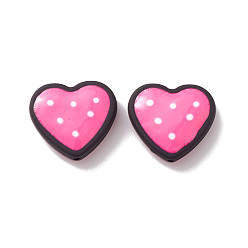 Pink Des perles de résine opaques, polka coeur, rose, 15x17x6mm, Trou: 1.5mm