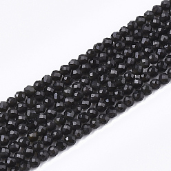Obsidian Natural Black Obsidian Beads Strands, Faceted, Round, 3mm, Hole: 0.8mm, about 139~142pcs/strand, 14.9 inch~15.3 inch