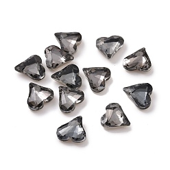 Black Diamond Glass Rhinestone Cabochons, Pointed Back & Silver Back Plated, Heart, Black Diamond, 8x8x3mm