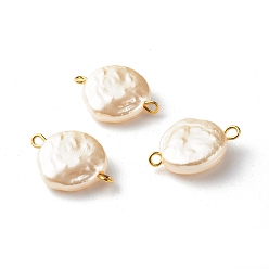 Beige ABS Plastic Imitation Pearl Beads Link, with Golden Brass Findings, Flat Round, Beige, 19.5x14x5mm, Hole: 1.5mm