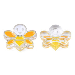 Orange Transparent Acrylic Enamel Beads, Bees, Orange, 22x27x8mm, Hole: 3mm