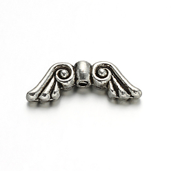 Antique Silver Wing Tibetan Style Alloy Beads, Cadmium Free & Lead Free, Antique Silver, 7.2x20.2x4mm, Hole: 1mm