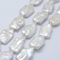 White Natural Baroque Pearl Keshi Pearl Beads Strands, Cultured Freshwater Pearl, Rectangle, White, 24~35x15~19x5~9mm, Hole: 0.2mm, about 15pcs/strand, 15.7 inch