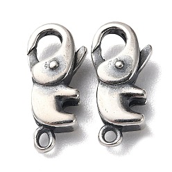 Antique Silver 925 Thailand Sterling Silver Lobster Claw Clasps, Elephant, with 925 Stamp, Antique Silver, 14x7x4mm, Hole: 1.2mm