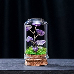 Amethyst Natural Amethyst Display Decorations, Miniature Plants, with Glass Cloche Bell Jar Terrarium and Cork Base, Tree, 30x57mm