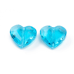 Aquamarine Glass Beads, Faceted, Heart, Aquamarine, 10x12x5.5mm, Hole: 1.2mm