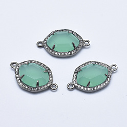 Pale Turquoise Brass Micro Pave Cubic Zirconia Links, with Glass, Faceted, Oval, Gunmetal, Pale Turquoise, 26x16x5mm, Hole: 1.6mm