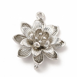 Platinum Brass Connector Charms, 3D Flower Links, Platinum, 19.5x17x5.5mm, Hole: 1mm and 1.2mm