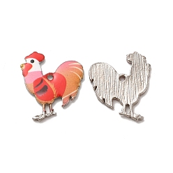 Red Alloy Enamel Pandants, Lead Free & Cadmium Free, Platinum, Rooster Charm, Red, 23x19.5x2mm, Hole: 1.6mm