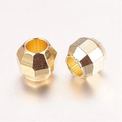 Golden Real 18K Gold Plated Brass Spacer Beads, Nickel Free, Faceted Round, Golden, 3.5x3x3mm, Hole: 1.8mm