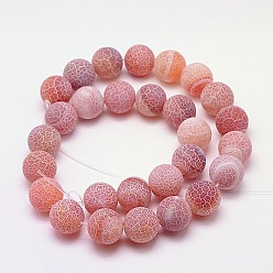 Indian Red Natural Crackle Agate Beads Strands, Dyed, Round, Grade A, Indian Red, 8mm, Hole: 1mm, about 50pcs/strand, 14 inch