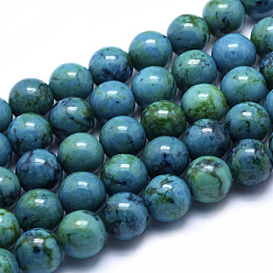 Turquoise Jaune Brins de perles synthétiques turquoise jaune (jaspe), imitation chrysocolle, teint, ronde, 12mm, Trou: 1mm, Environ 33 pcs/chapelet, 15.5 pouce (39.5 cm)