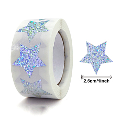 Cornflower Blue Laser Self Adhesive Paper Stickers, Roll Sticker Labels, Gift Tag Stickers, Star, Cornflower Blue, 2.5cm, about 500pcs/roll