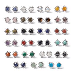Mixed Stone Gemstone Sun Stud Earrings with Cubic Zirconia, Platinum Brass Jewelry for Women, Cadmium Free & Nickel Free & Lead Free, 18mm, Pin: 0.8mm