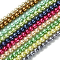 Couleur Mélangete Brins de perles rondes en verre teinté écologique, cordon en coton fileté, couleur mixte, 6mm, Trou: 0.7~1.1mm, Environ 72 pcs/chapelet, 15 pouce