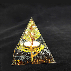 Obsidienne De Flocon De Neige Rune viking symbole-dieu du tonnerre orgonite pyramide décorations d'affichage en résine, avec des éclats d'obsidienne flocon de neige naturelle à l'intérieur, pour bureau à domicile, 50~60mm