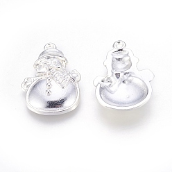 Silver Alloy Pendants, Cadmium Free & Lead Free, Christmas Snowman, Silver Color Plated, 25.5x17.5x3.5mm, hole: 2mm