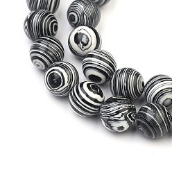 Negro Perlas de malaquita sintética hebras, teñido, rondo, negro, 10 mm, agujero: 1 mm, sobre 38 unidades / cadena, 14.96 pulgada (38 cm)