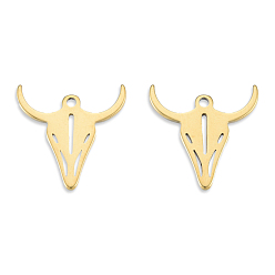 Real 18K Gold Plated Ion Plating(IP) 201 Stainless Steel Charms, Cattle Head, Real 18K Gold Plated, 14.5x14x1mm, Hole: 1.2mm