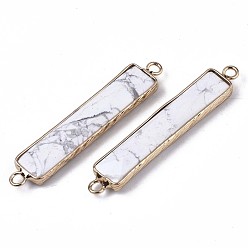 Howlite Natural Howlite Links Connectors, with Edge Light Gold Plated Brass Findings, Rectangle, 51x10x5mm, Hole: 2.5mm