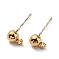 Real 14K Gold Plated Brass Stud Earring Findings, with 925 Silver Pin, Long-Lasting Plated, Cadmium Free & Lead Free, Real 14K Gold Plated, 6x4mm, Hole: 1.2mm, Pin: 0.6mm