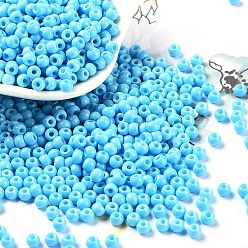 Bleu Ciel Cuisson de peinture perles de rocaille en verre, ronde, bleu ciel, 4x3mm, Trou: 1.2mm, environ 7650 pcs / livre