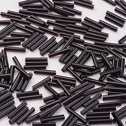Noir Perles de bugle en verre, couleurs opaques, noir, 9x2mm, trou: 0.5 mm, environ 7000 PCs / sachet 
