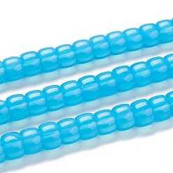 Cielo Azul Oscuro K 9 hebras de perlas de vidrio, perlas de vidrio imitación de jade, columna, cielo azul profundo, 8~8.5x5.5~6 mm, agujero: 1.4 mm, sobre 67 unidades / cadena, 15.83 pulgada (40.2 cm)